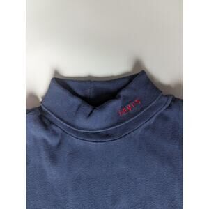 Vintage Levi's Navy Large Turtle Neck Red Embroidered Logo On Neck 100% Cotton